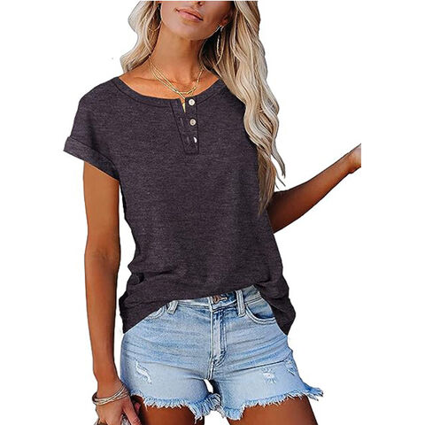 Compre Camisetas De Manga Corta Casual Para Mujer, Cuello Redondo