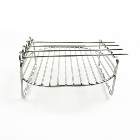 Accessoires pour friteuse à air, support à double couche multifonctionnel pour friteuse à air avec 4 brochettes pour le camping