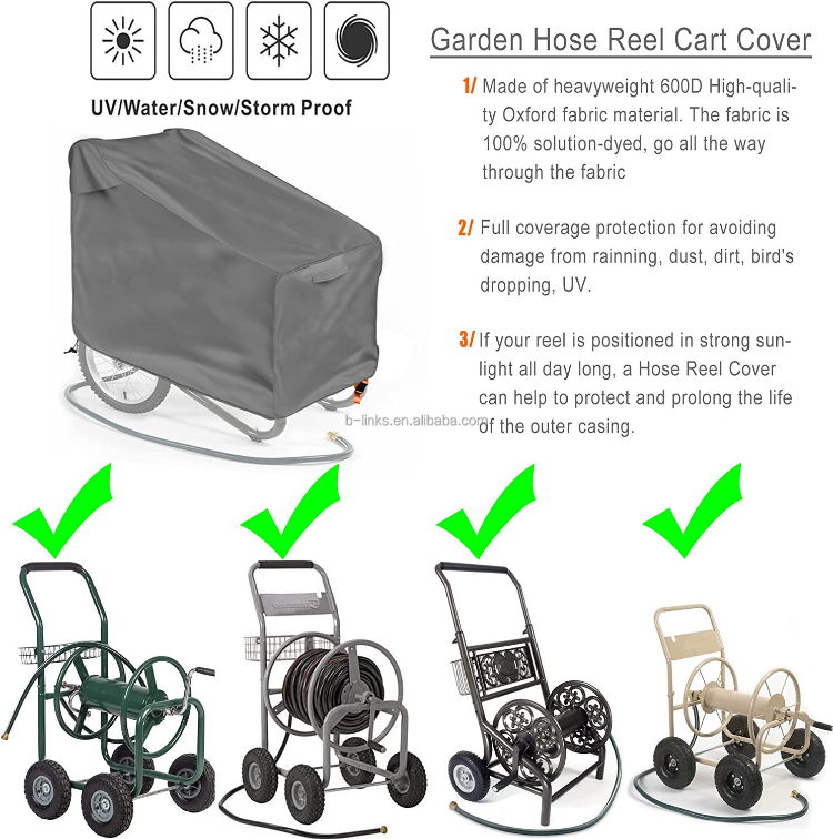 Garden Hose Reel Cart Cover 210D Oxford Cloth Water Hose Reel Cart Cover  Black