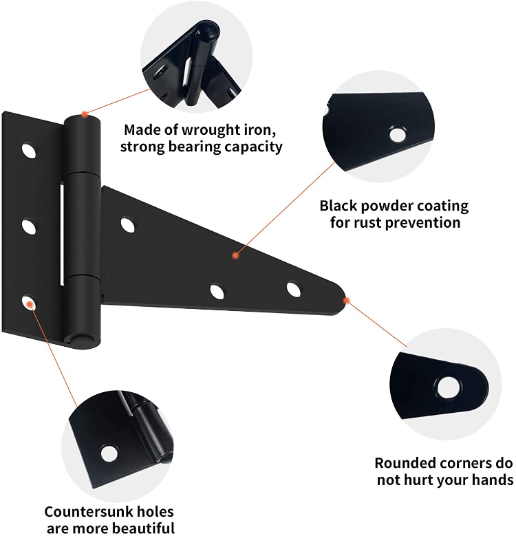 Keypak 2 Pack 450mm (18") T-Hinges Black Japanned, Heavy Duty Metal Tee Hinges With Rustproof Coating, Ideal For Large Wooden Gates, Barn, Garage & Shed Doors