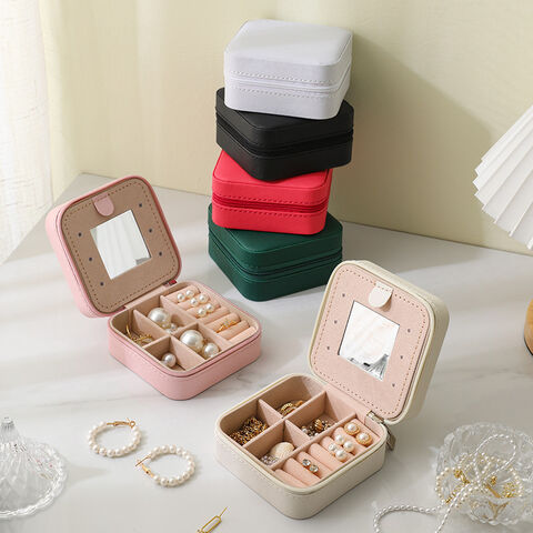 Simplify 5 Compartment Clear Organizer Jewelry Box with Bamboo Lid & Mirror  