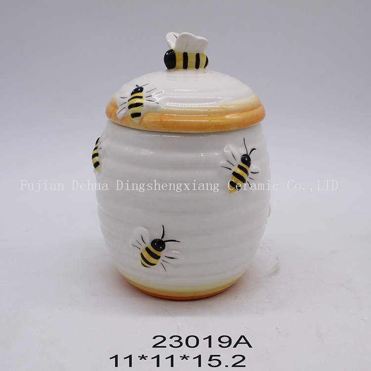 Buy Wholesale China Farmhouse Style Embossed Bee Design Ceramic Honey Jar  For Home Kitchen Decor & Kitchen Decoration at USD 1.1