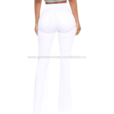Pantalones altos blancos de mujer, pantalones de pierna ancha, pantalones  de cintura alta, pantalones blancos, pantalones de pierna blanca -   España