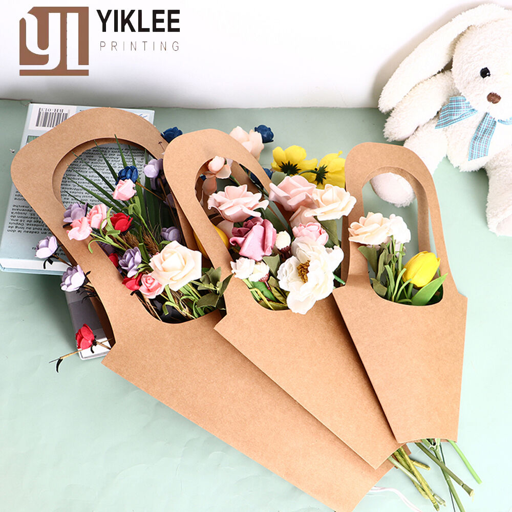 Buy Wholesale China Custom Logo Handle Kraft Paper Flower Bags Flowers