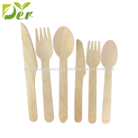 100 x Eco Wooden Disposable Forks Tea Spoons Knifes Picnic Wedding Party  Cutlery