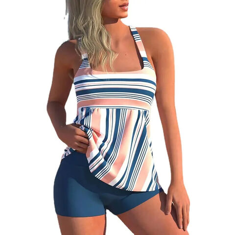 Two Piece Swimsuits For Women Striped Printed Tank Top With Boyshorts  Bathing Suits Bathing Suits for Senior Women Womens plus Size Swimsuits 