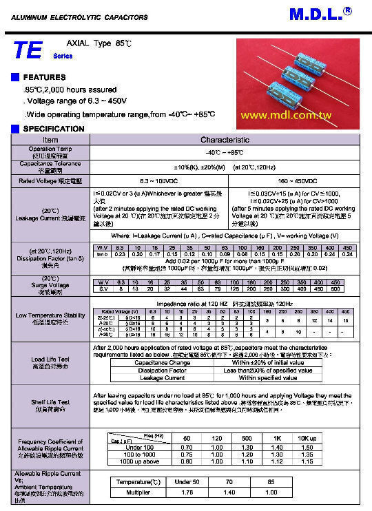 Buy Wholesale Taiwan Mdl Axial Aluminum Electrolytic Capacitors, Taping ...