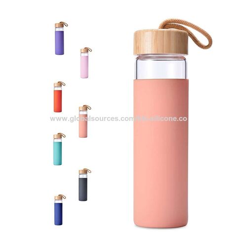 550ml Glass Water Bottle With Bamboo Cap, Anti-scalding Silicone