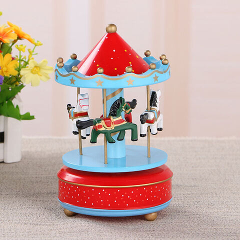 Merry-go-round Music Box Wind Up Plastic Horse Roundabout Carousel 