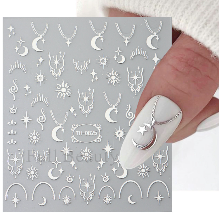 Reflective Glitter 3d Nail Stickers Decals,laser Silver Heart Star