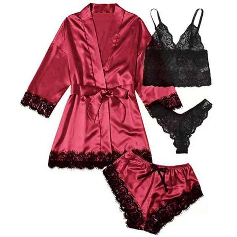 Pajamas Set Sexy Women Satin Sleepwear Lingerie 2 Piece Silk Pjs