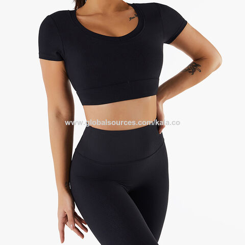 Buy Wholesale China Women Workout Ribbed Crop Top Seamless Shirt Athletic  Yoga Short Sleeve Fitness Tight Tee Gym Crop & Yoga Tee at USD 5.1