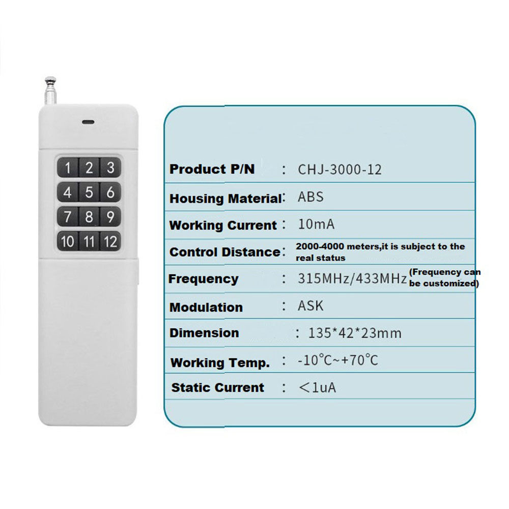 Buy 1000m Long Range 12 Channel 433MHz RF Wireless Remote Control at