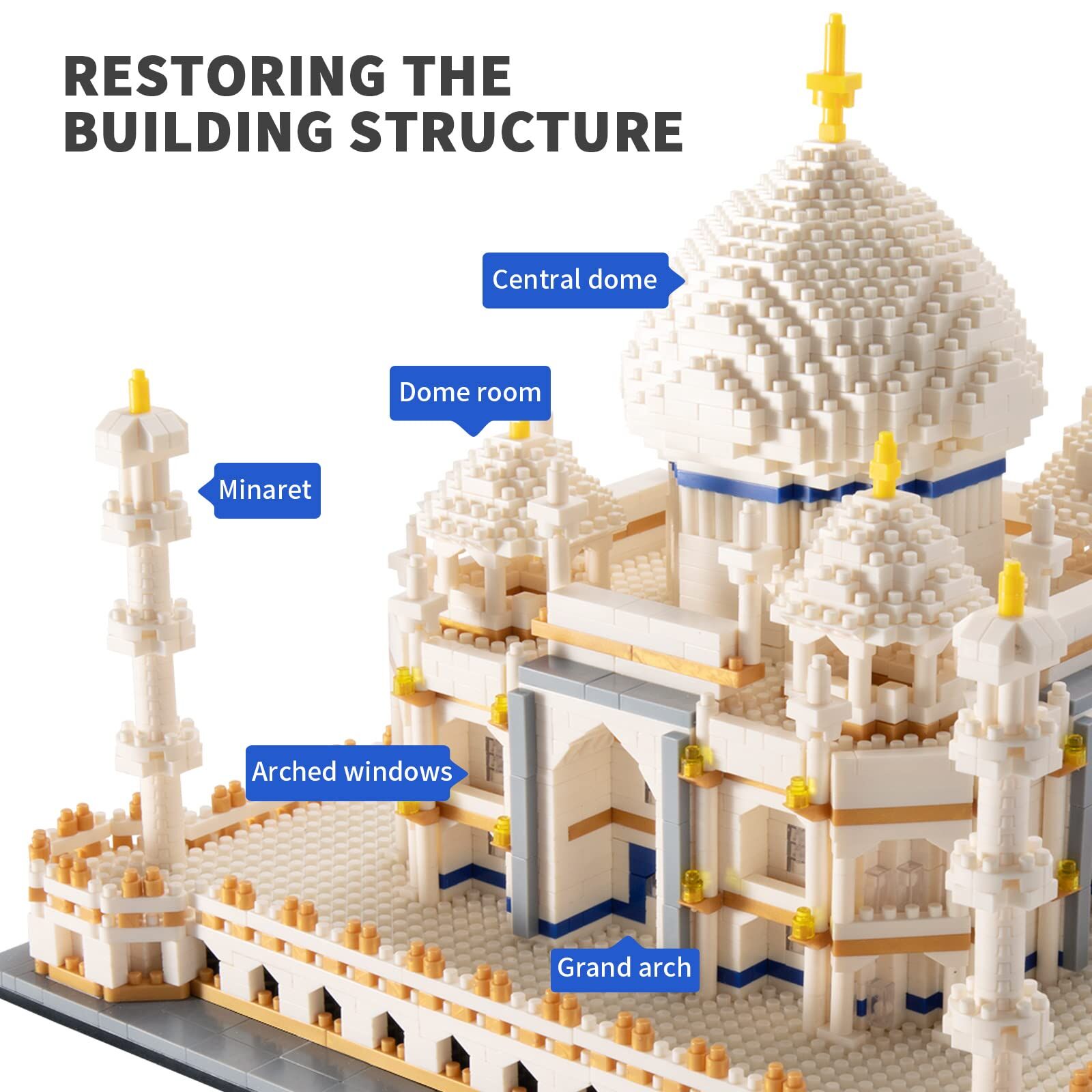 FULHOLPE Taj Mahal Modello Giochi di Costruzione, 3950 Pezzi Set di Costruzione Landmark Architettura, Nano Micro Blocchi di Costruzione Non Compatibile con Grandi Marche