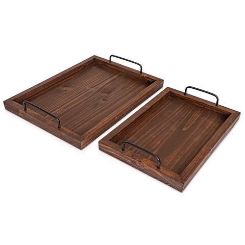 Unfinished Wood Nesting Trays with Cutout Handles, Set of 6