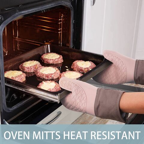 Extra Long Oven Mitts and Pot Holders Sets: Heat Resistant Silicone Oven  Mittens with Mini Oven Gloves and Hot Pads Potholders for Kitchen Baking  Cooking, Quilted Liner, Black, Pack of 6