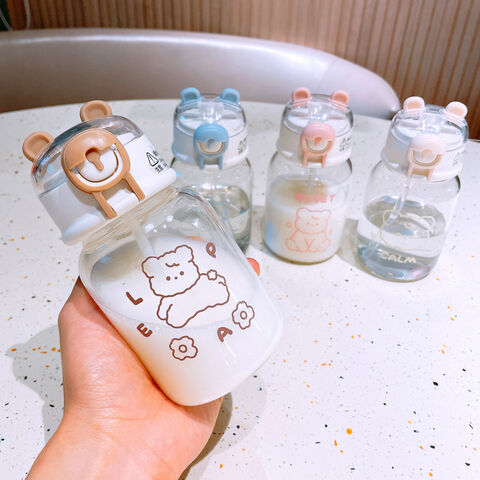 400ML Cute Rabbit Bear Glass Water Bottles Family Digital Glass