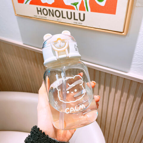 400ML Cute Rabbit Bear Glass Water Bottles Family Digital Glass