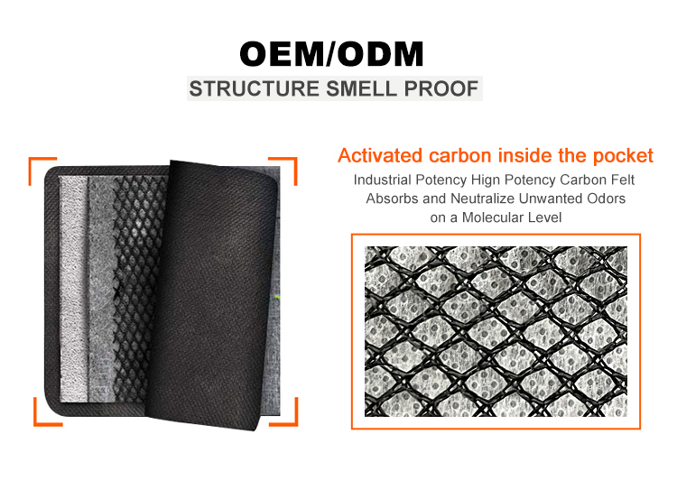 Odorless Travel Smell Proof Bag Smell Proof Pouch with Carbon Fiber Lining  - China Smell Proof Bag and Activated Carbon Lining price