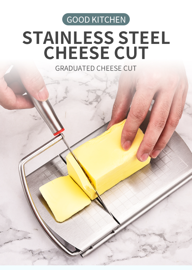 Cheese Slicer & Cutter - Multipurpose Stainless Steel Cheese and Food Slicer with 4 Blade, Cheese Cutter Board with Accurate Size Scale for Cutting