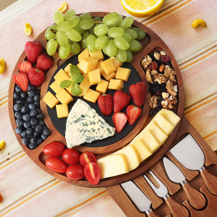 Extra Large Round Acacia Wood Charcuterie Cheese Board Serving Platter ...