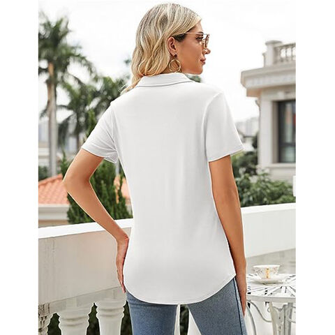 Compre Camisas Polo Feminino Lapela Gola V Pescoço Manga Curta Blusa Dressy  Casual Túnica Tops e Camisa de China por grosso por 17.9 USD
