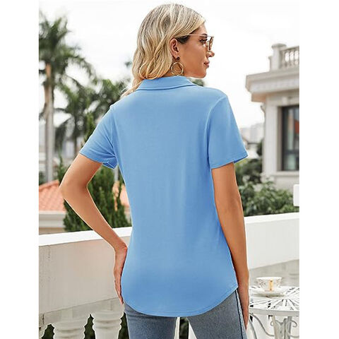Blusas para mulheres moda 2023 verão blusa elegante camiseta com estampa  gráfica camiseta casual fit top blusa de manga curta, Azul, P