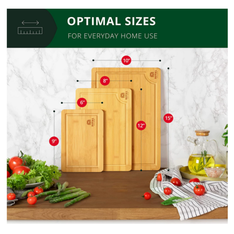 Bamboo Cutting Board Set with Juice Groove (3 Pieces) and Cutting Board  Organizer