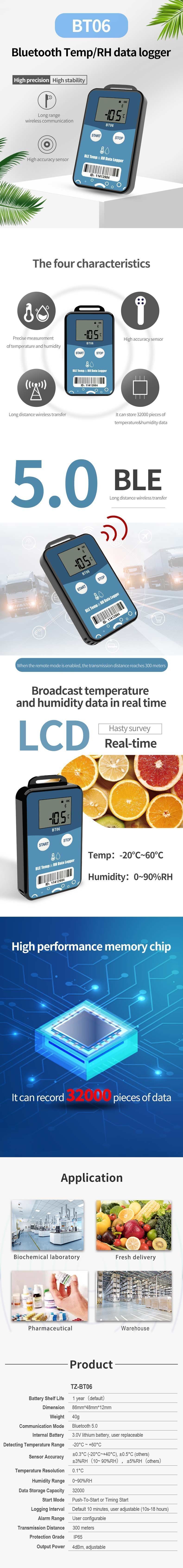 Tz-Bt06 Thermometer Wireless BLE Temperature Data Logger Cold Room - China  Bluetooth Temperature Humidity Data Logger, BLE Temperature Sensor
