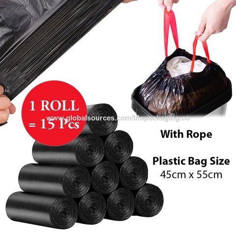 1 Roll (15Pcs/Roll) Thickened Drawstring Trash Bag Garbage Bags