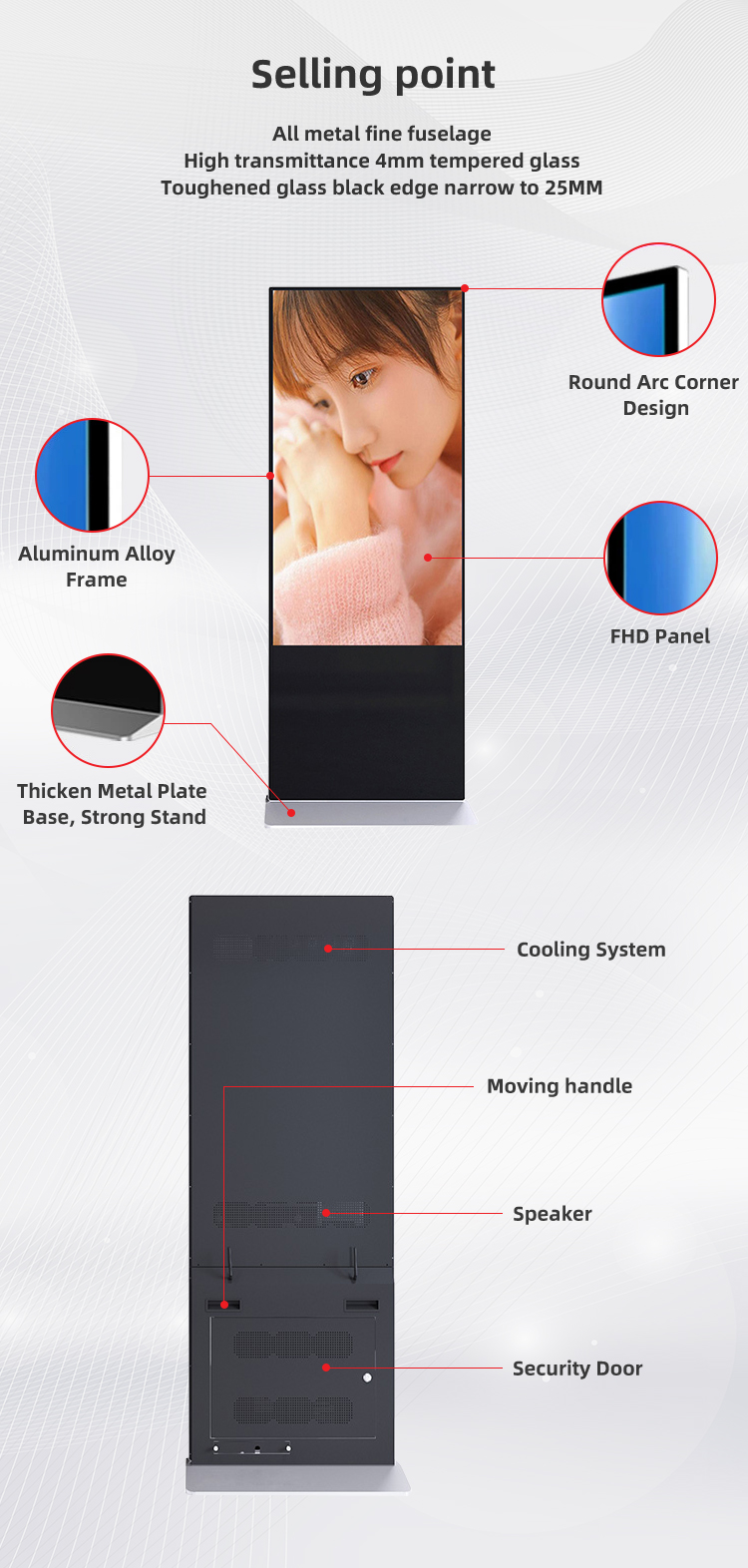 100/75/55 Inch Indoor Touch Screen Lcd Outdoor Advertising Totem Kiosk ...