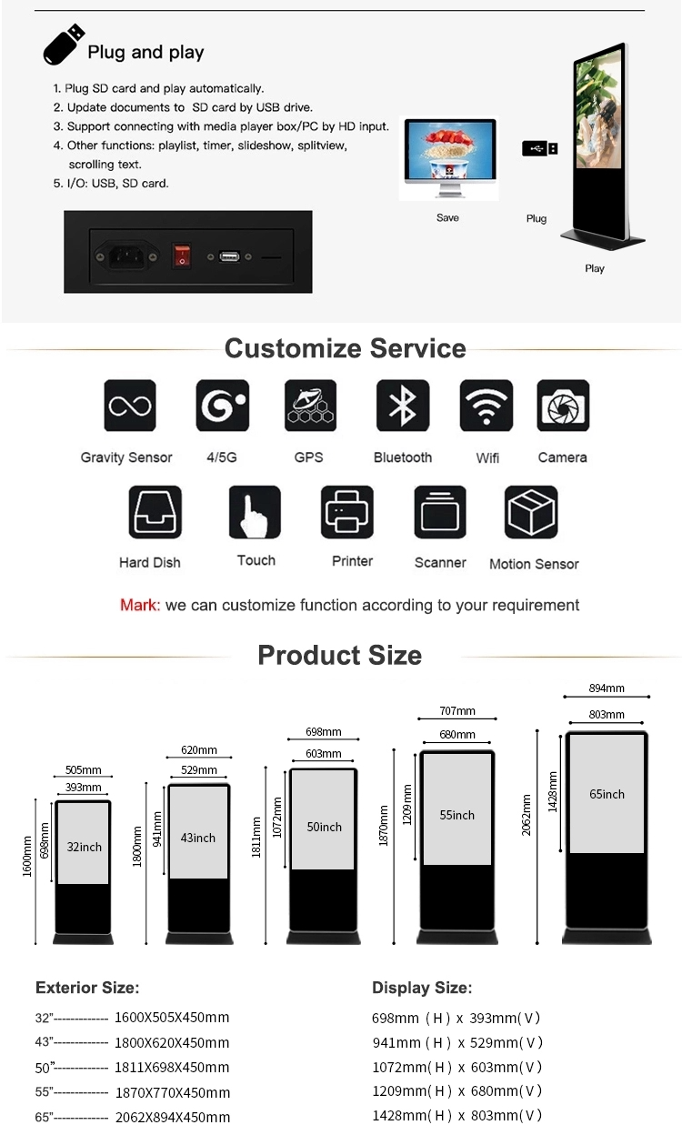75" 100" 55 Inch Indoor Touch Screen Lcd Outdoor Advertising Totem ...
