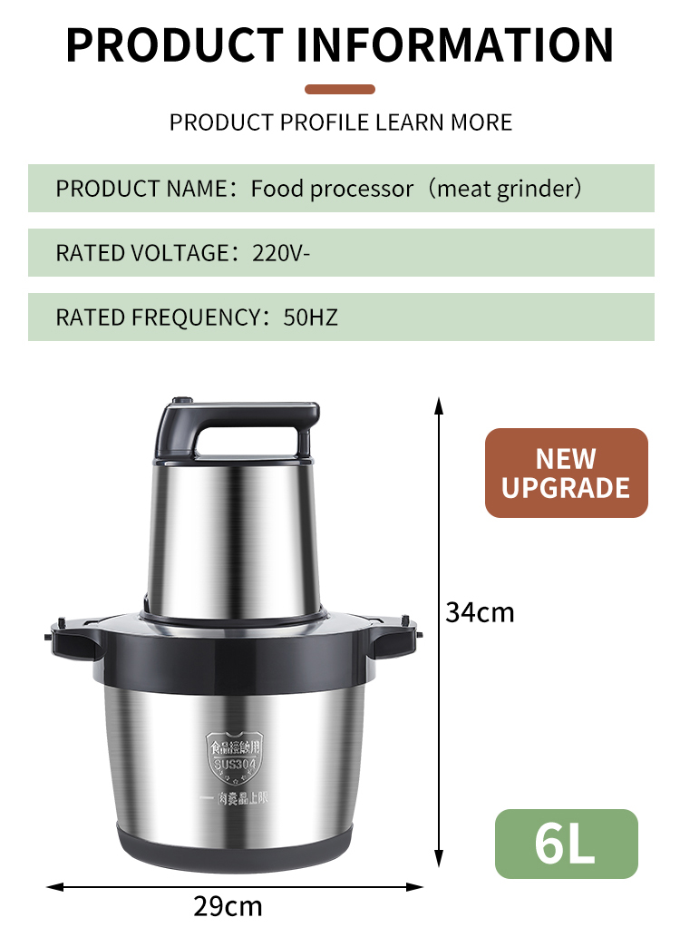 6l Stainless Steel Meat Grinder Chopper Automatic Electric Mincing
