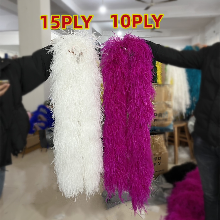 6Ply 10Ply Fluffy Ostrich feather boa Luxury Real Ostrich Feathers