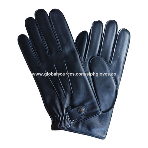 Dark Blue Fabric Back Pig Grain Leather Construction Work Gloves