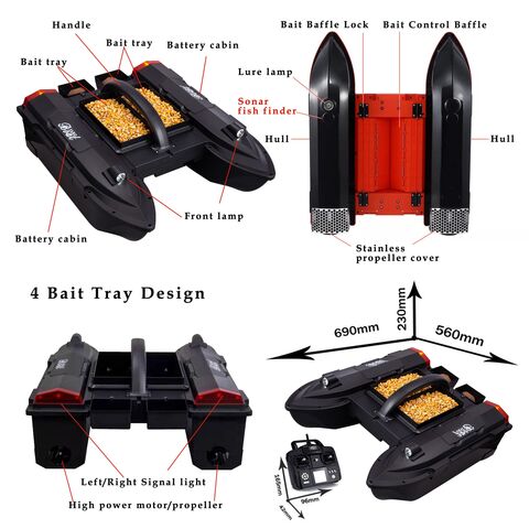 Bait Boat Carp Fishing Bait Boat With Fish Finder And GPS RC Lure 2 Bait  Hopper