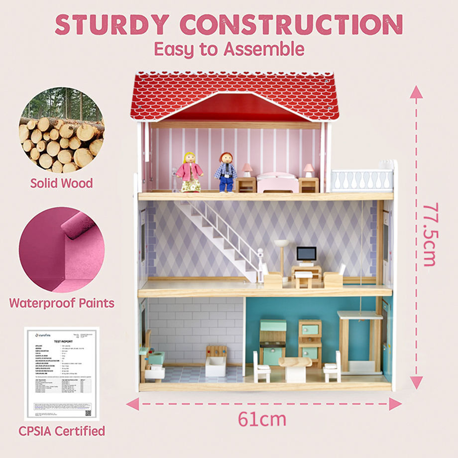 Hot Selling Large Doll House 3 Floors Big Wooden Kids Pretend Role Play ...
