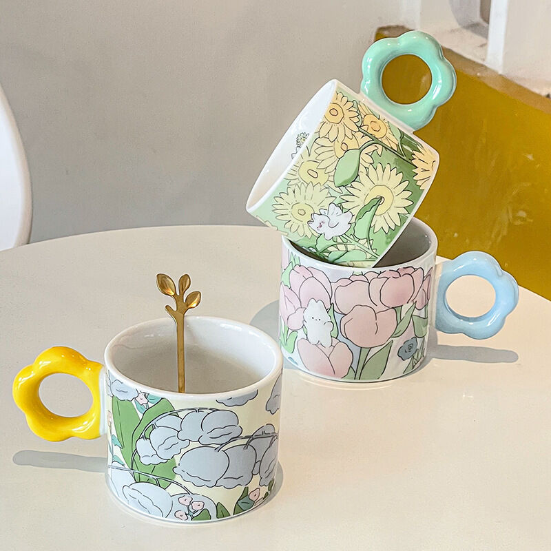 Tasse Céramique tasse de bureaux eau tasse d'eau maison petit déjeuner à la  maison tasse à la main motif peint à la main tasse de café girly style