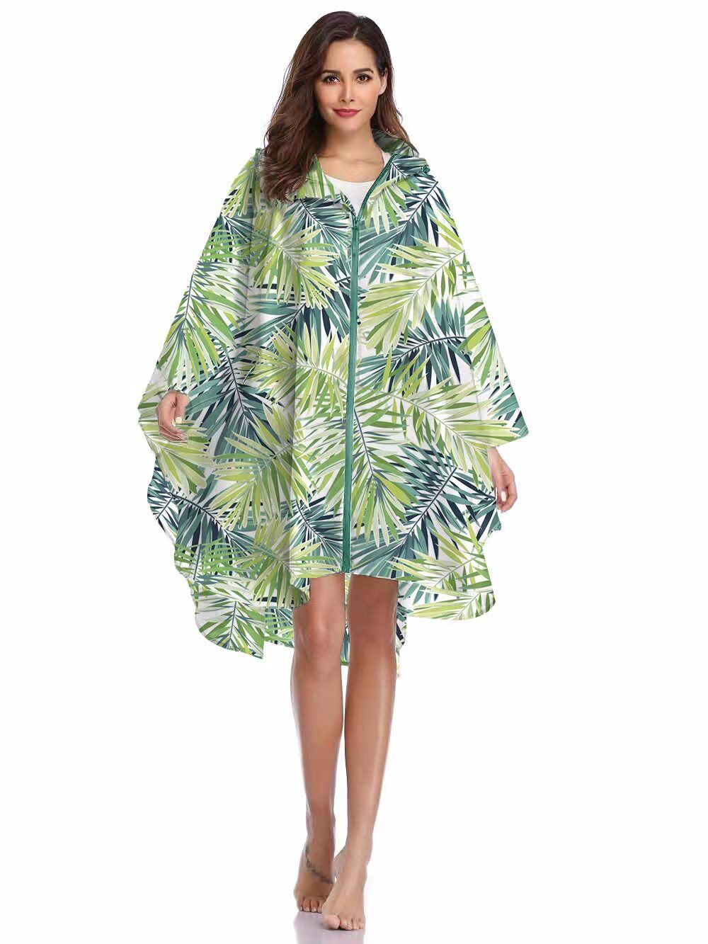 Dropship Short Sleeve Tropical Floral Print Zipper Swimsuit, Crew