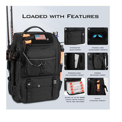 Fishing Tackle Backpack with 4 Trays Storage Waterproof Fishing