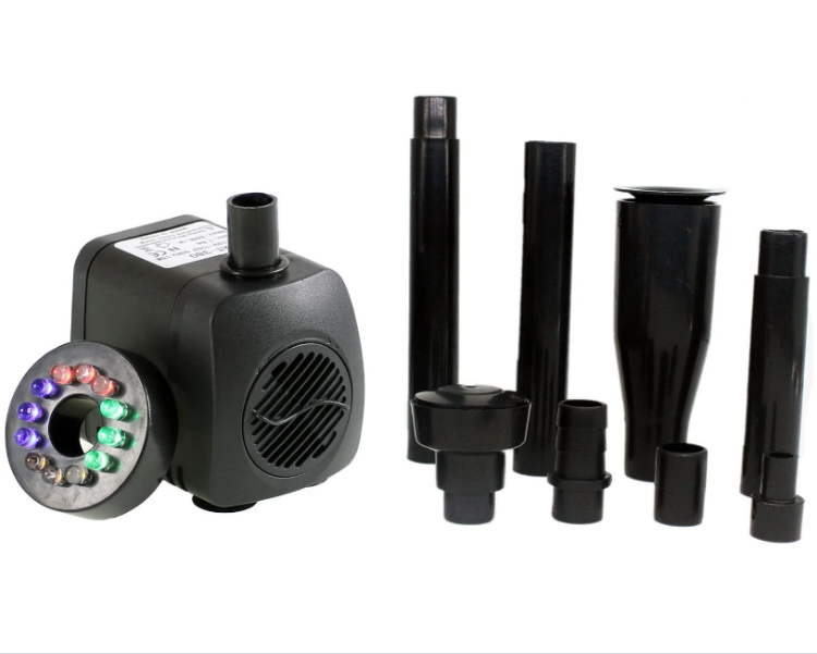 View of Fountain Water Pump Kit With Mushroom And Blossom Spray Head,12 Led ...