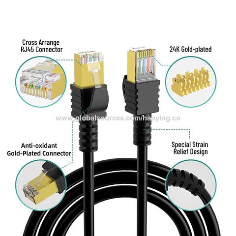 CAT 7 Ethernet Cable 100ft Black,CAT 7 LAN Internet Network Patch Cable 600  MHz Speed Gigabit Patch Cord SSTP RJ45 Gold Plated Lead Connector for