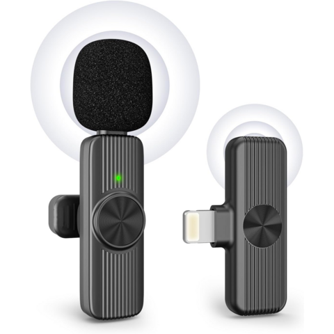 Micrófono Lavalier inalámbrico compatible con iPhone/iPad/teléfono  Android/portátil, micrófono de solapa con clip de IUMAKEVP Plug-Play con  reducción
