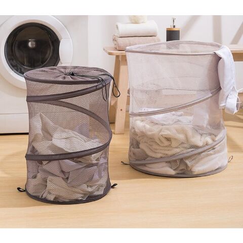 22 Inch Collapsible Laundry Basket with Drawstring Closure, Round  Freestanding Clothes Hamper