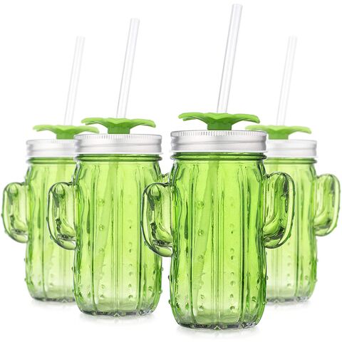 Drinking Glasses with Bamboo Lids and Glass Straw 4Pcs Set - 16Oz Can  Shaped Gla