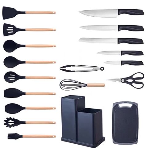 Knife Set Silicone Kitchen Utensils Set with Wooden Handle and Cuttings -  China Accessories for Cooking Kitchenware and Wheat Straw Color Set Knife  Holder Storage Rack price