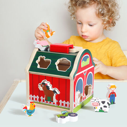 Jouets d'animaux de ferme en bois pour fille et garçon de 1, 2 et 3 ans,  jouet de grange de tri à emporter avec de gros puzzles pour bébé, jouets  d'apprentissage Montessori