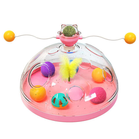 Cat Slow Feeder Toy, IQ Training Ball ,Bite Resistant Interactive Non Slip  Dispenser for Kitty Indoor/Outdoor Accessories , Pink No Catnip Ball 
