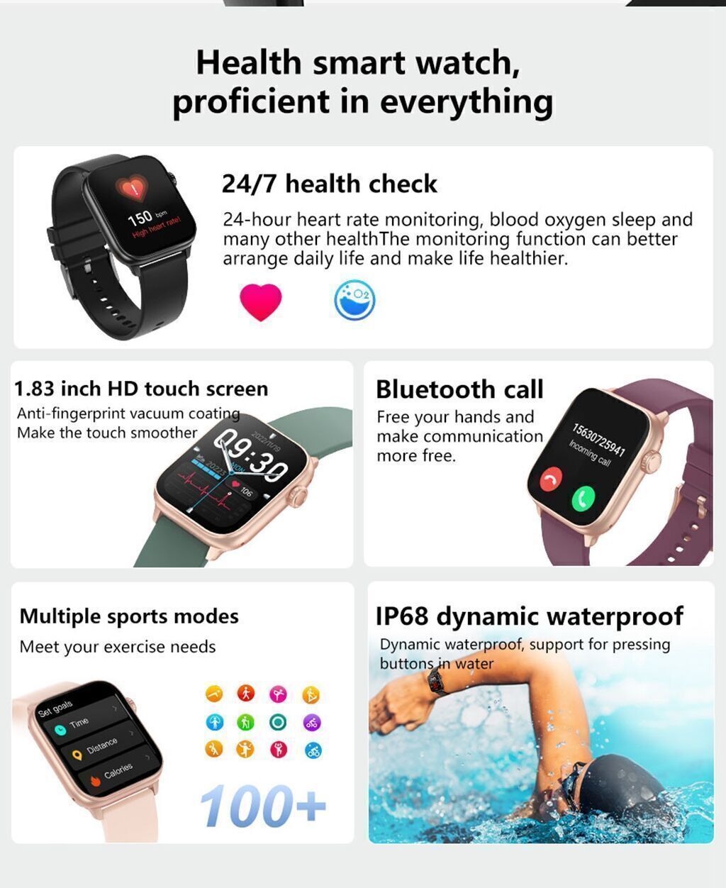 2023 Nuevos relojes inteligentes hombres mujer Smartwatch Touch pulsera  inteligente pulsera de fitness conectada