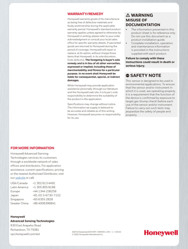 Honeywell Aq7-co Nitric Oxide Co Gas Sensor, Gas Detector Sensor, Gas ...